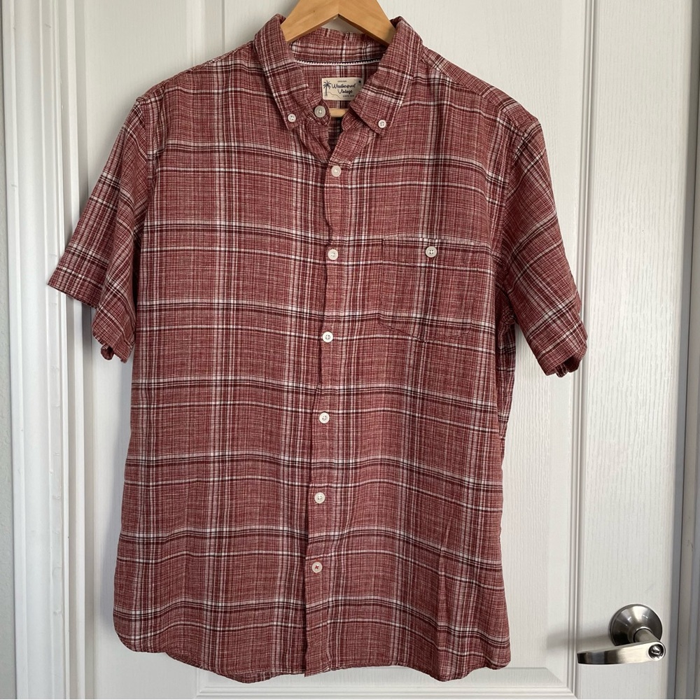 Weatherproof Men's Burgundy/Red Plaid Button-Down Shirt Size L